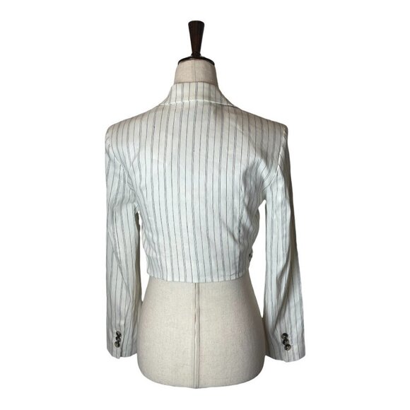 Zara Ivory And Black Pin Stripe Long Sleeve Cropped Twist Front Blazer Size‎ XS - Picture 3 of 13